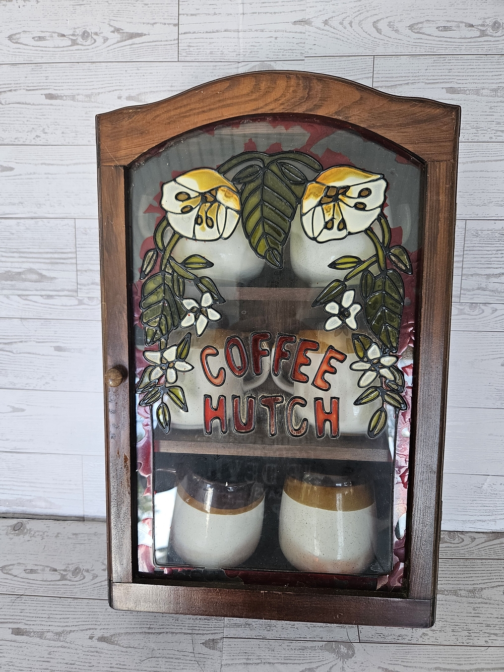 Vintage 1970s Wooden Coffee Hutch Wall Cabinet
